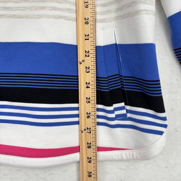 T by Talbots Sweatshirt Size 2X Blue Pink Stripe Pullover Drawstring Funnel Neck - Picture 9 of 10